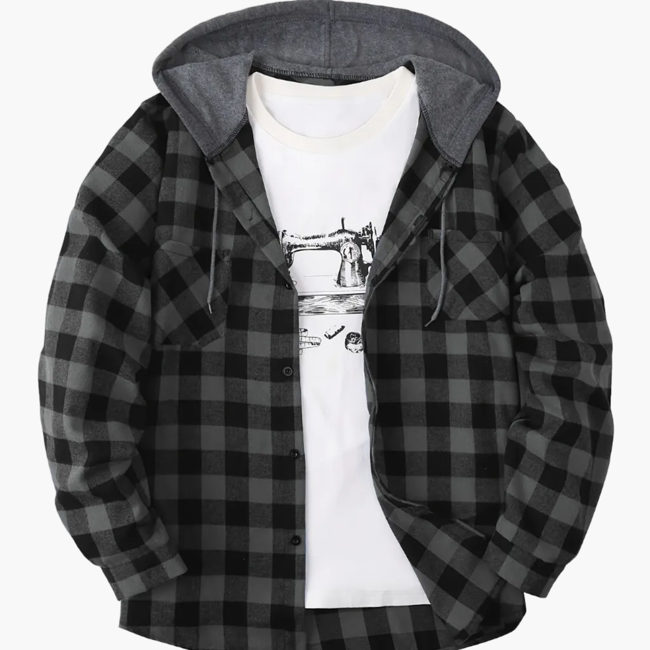 Herren Karohemd mit Kapuze und T-Shirt-Layer – Lässiges Outdoor Overshirt