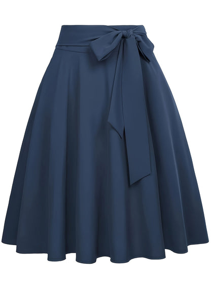 Damen Vintage A-Linien Rock mit Schleife – Eleganter Swingrock für Alltag & Freizeit