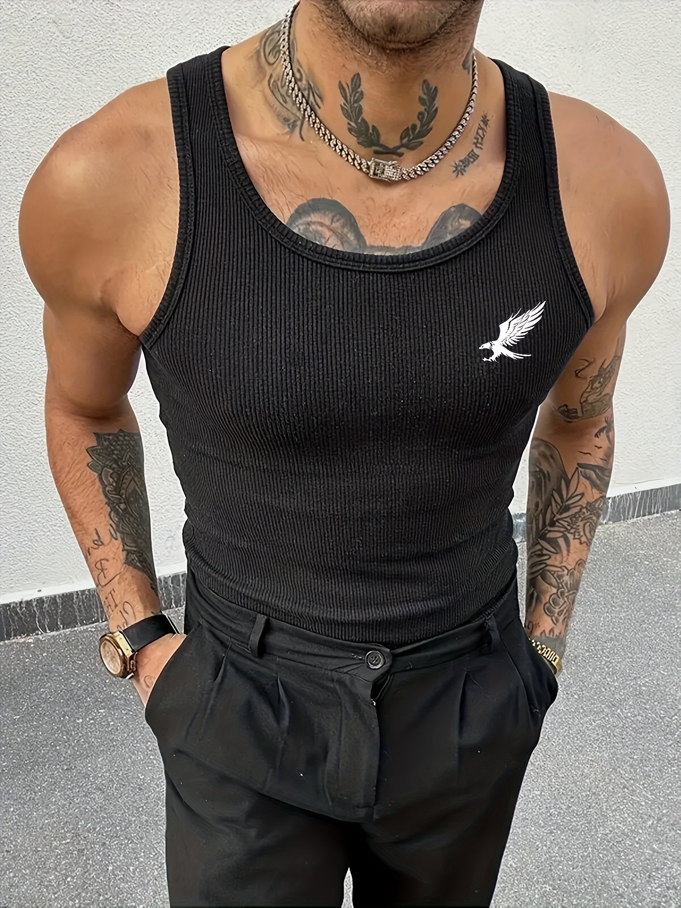 Herren Tanktop 3er-Pack mit sportlichem Schnitt und Adler-Print – Ideal für Training und Freizeit