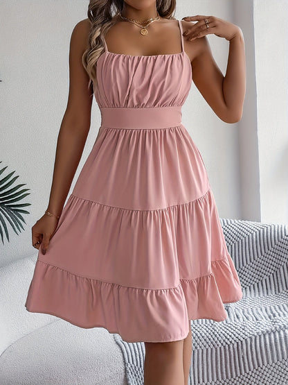 Damen Sommerkleid mit Spaghettiträgern und Volant – Elegantes Freizeit- & Urlaubskleid
