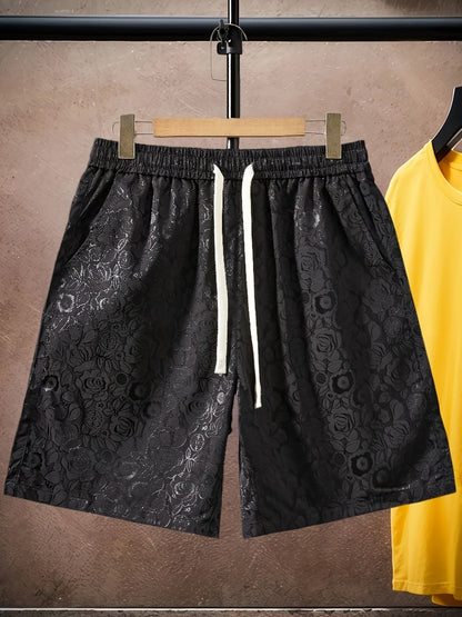 Herren Jacquard-Shorts mit Rosenmuster und modernem Relaxed Fit – Stilvolle Freizeithose für Alltag und Ausgehen