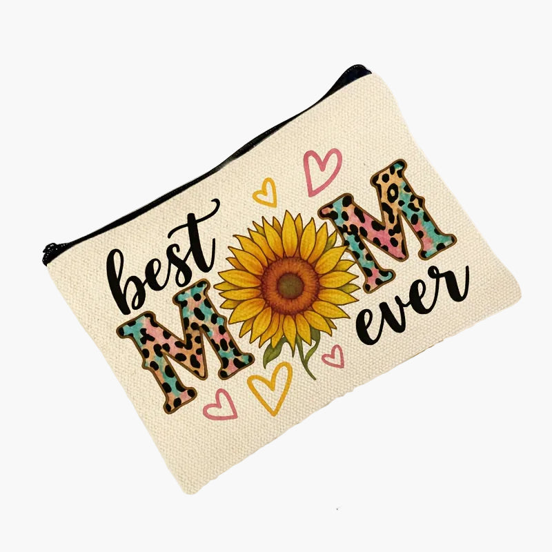 Best Mom Ever – Damen Kosmetiktasche mit Sonnenblume und Herz-Design, Geschenkidee zum Muttertag
