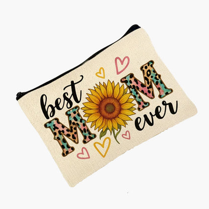 Best Mom Ever – Damen Kosmetiktasche mit Sonnenblume und Herz-Design, Geschenkidee zum Muttertag