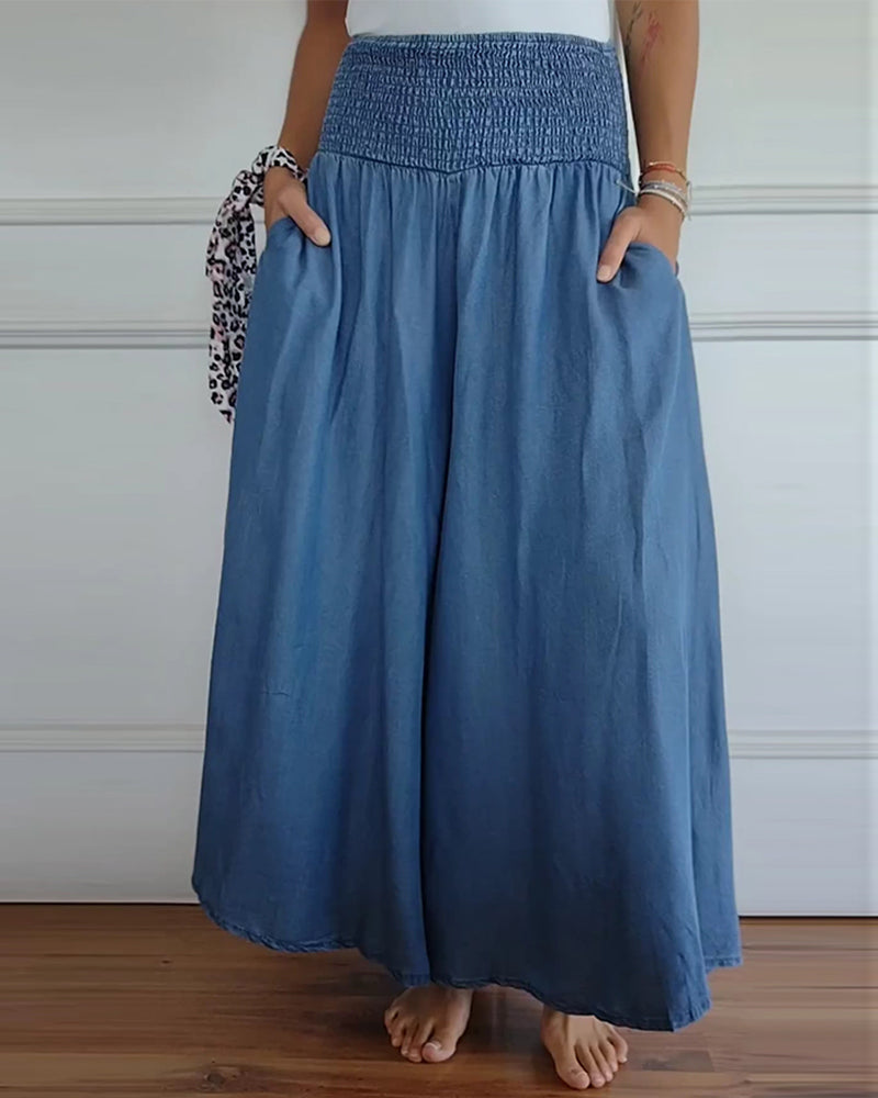 Damen Weite Freizeithose mit hohem Bund – Lässige, luftige Palazzo-Hose für Alltag und Urlaub