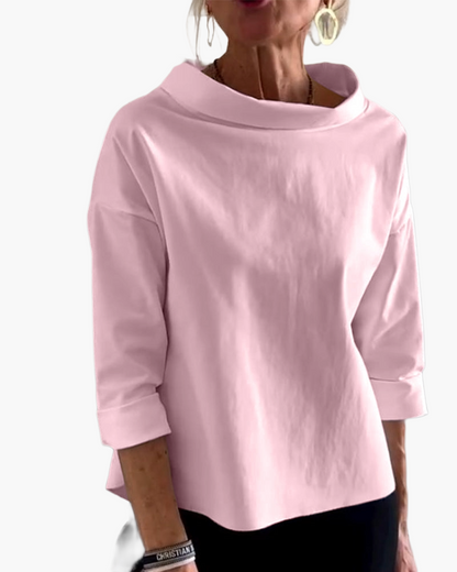 Damen Modernes Oberteil mit hohem Kragen – Elegantes Blusenshirt für Alltag und Büro