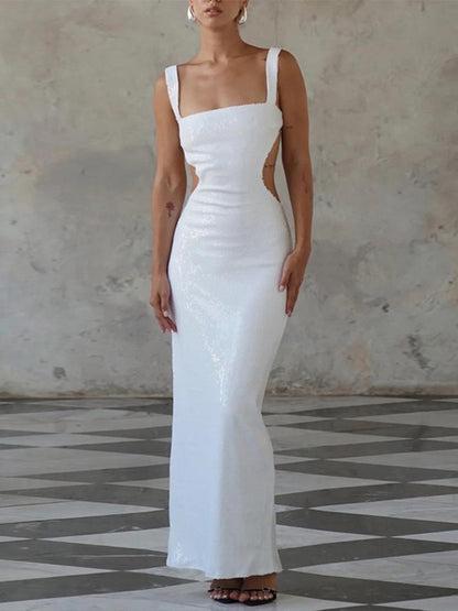 Julia – Pailletten-Rückenfreies Kleid mit eckigem Ausschnitt