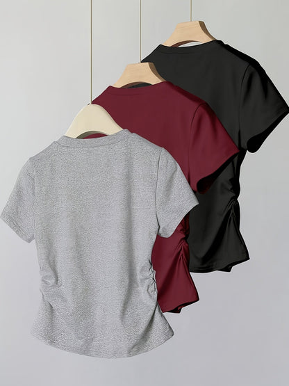 Damen Basic Kurzarm T-Shirt mit Schleifendetail – Feminines Freizeitshirt Slim Fit