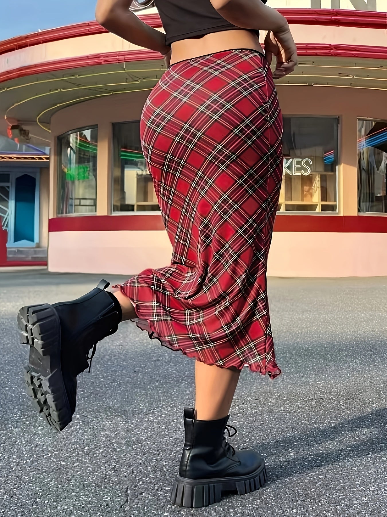 Damen Maxirock im karierten Vintage-Stil – Eleganter Streetwear-Look