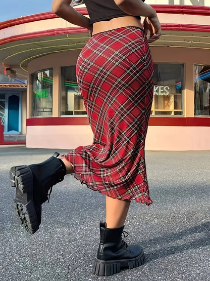 Damen Maxirock im karierten Vintage-Stil – Eleganter Streetwear-Look