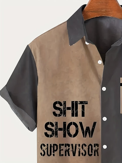 Herren Vintage Kurzarm Hemd – Lustiges Shit Show Supervisor Statement, Lockerer Sommerstil