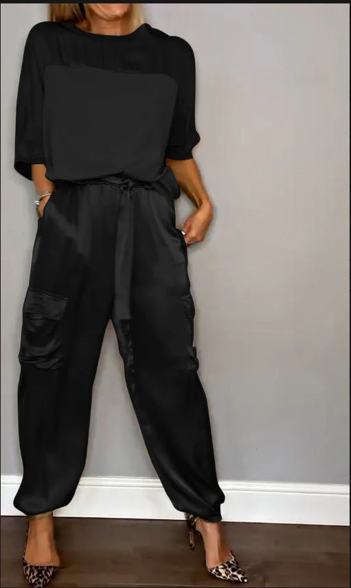 Kimberley – Satin Damen Zweiteiler mit kurzen Ärmeln