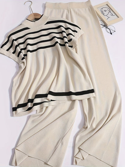 Damen Elegantes Streifen-Set mit Weitbein-Hose und Oversize-Oberteil – Moderner Business- und Freizeit-Look