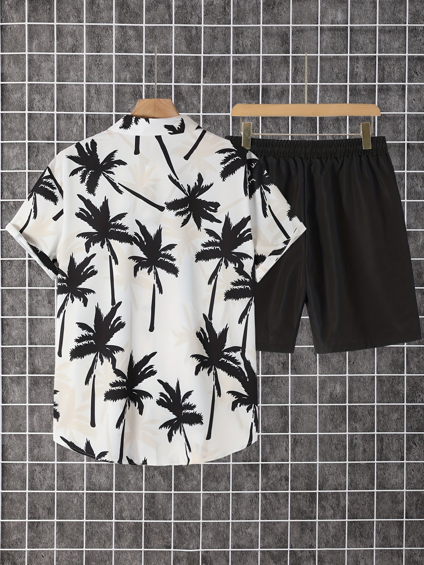Herren Sommer Strandset – Kurzarm-Hemd mit Palmenmuster und Shorts, lässig für Urlaub & Freizeit