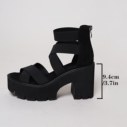 Damen Chunky Plateau Sandalen mit Blockabsatz und Riemen – Trendige Alltags- und Partyschuhe