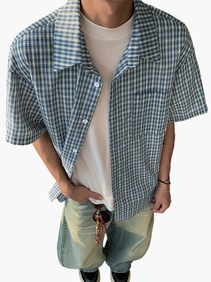 Herren Kurzarm Freizeithemd im karierten Oversize-Look – Lässiger Style für Alltag und Freizeit