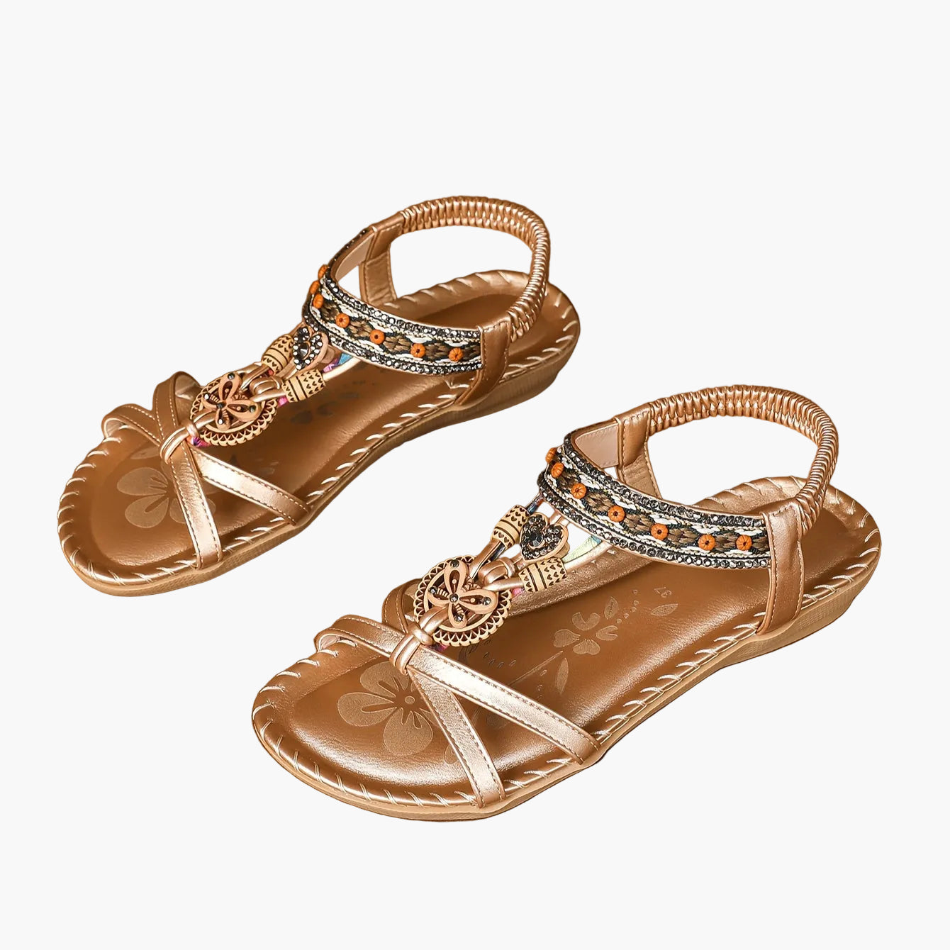Damen Boho Sandalen mit Perlen und Ornamenten – Bequeme Sommerschuhe für Alltag & Urlaub