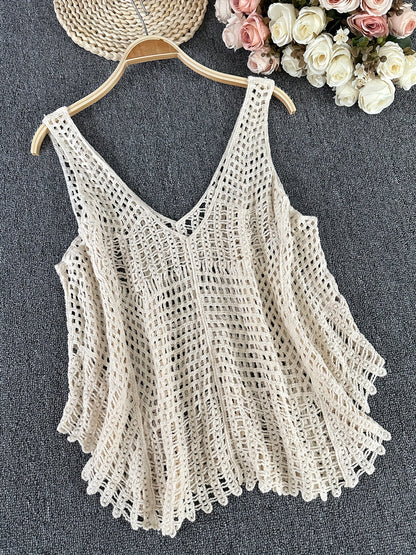 Damen Boho Häkel-Top mit Quasten und Perlen – Sommer Strandmode, Festival Look