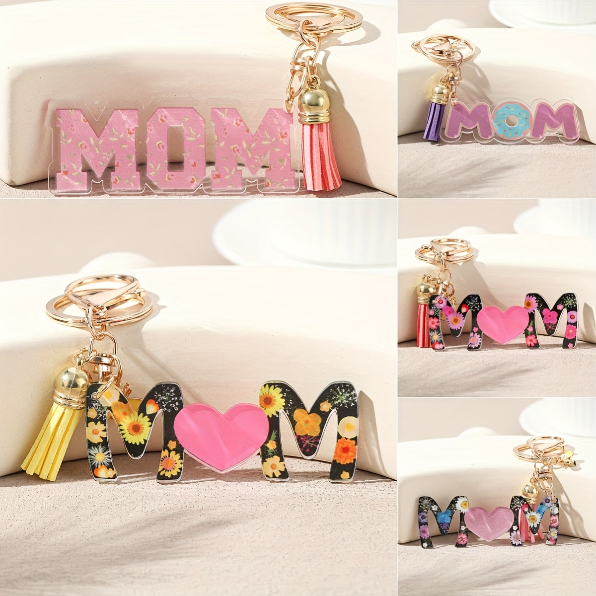 Schlüsselanhänger Muttertag Damen – Herz & Blumen Design, Modischer Geschenkartikel für Mama