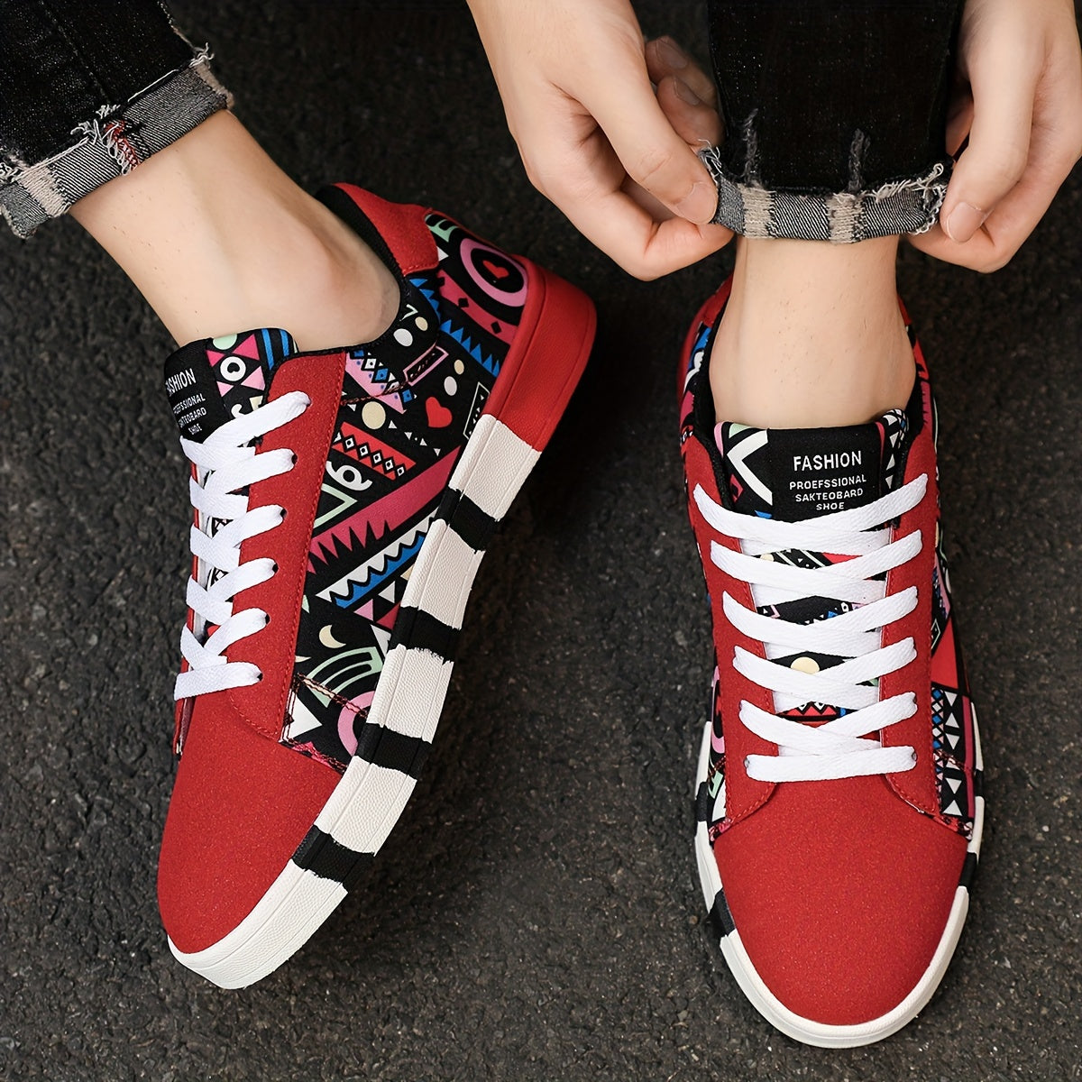 Herren Sneaker mit geometrischem Muster – Modische Freizeitschuhe für Outdoor & Alltag