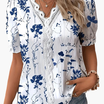 Damen Bluse mit Spitze und Blumenmuster – Modisch für Freizeit & Alltag