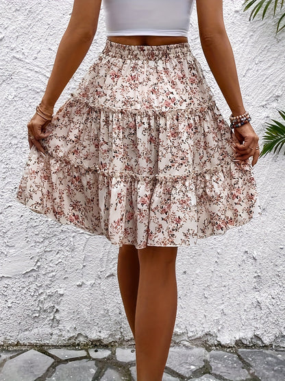 Damen Boho Midirock mit Blumenmuster – Eleganter Sommerrock für Freizeit & Urlaub