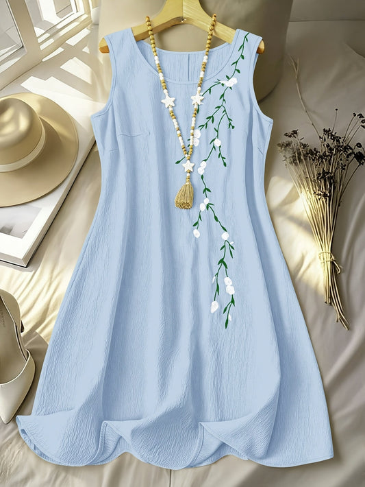 Damen Sommer A-Linienkleid mit floraler Stickerei und elegantem Design