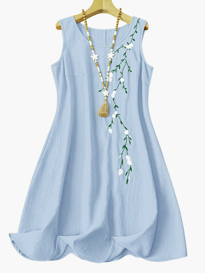 Damen Sommer A-Linienkleid mit floraler Stickerei und elegantem Design