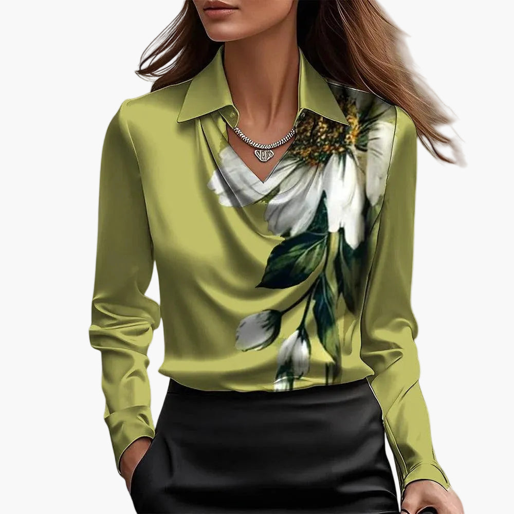Damen Satinbluse mit Wasserfallausschnitt – Eleganter Business- & Freizeitstil