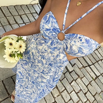 Damen Maxikleid mit botanischem Muster und Cut-Outs – Eleganter Sommer-Look