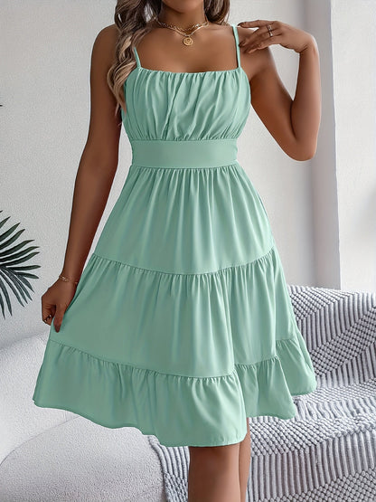 Damen Sommerkleid mit Spaghettiträgern und Volant – Elegantes Freizeit- & Urlaubskleid
