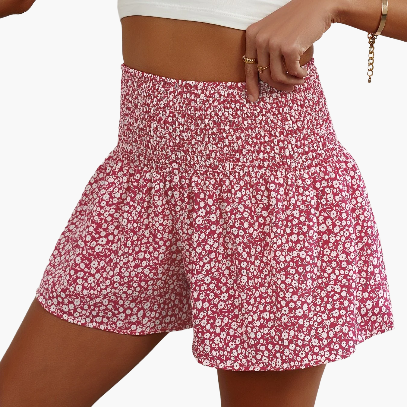 Damen Sommer Shorts mit Blumenmuster und Stretch-Bund – Bequeme Freizeitshorts