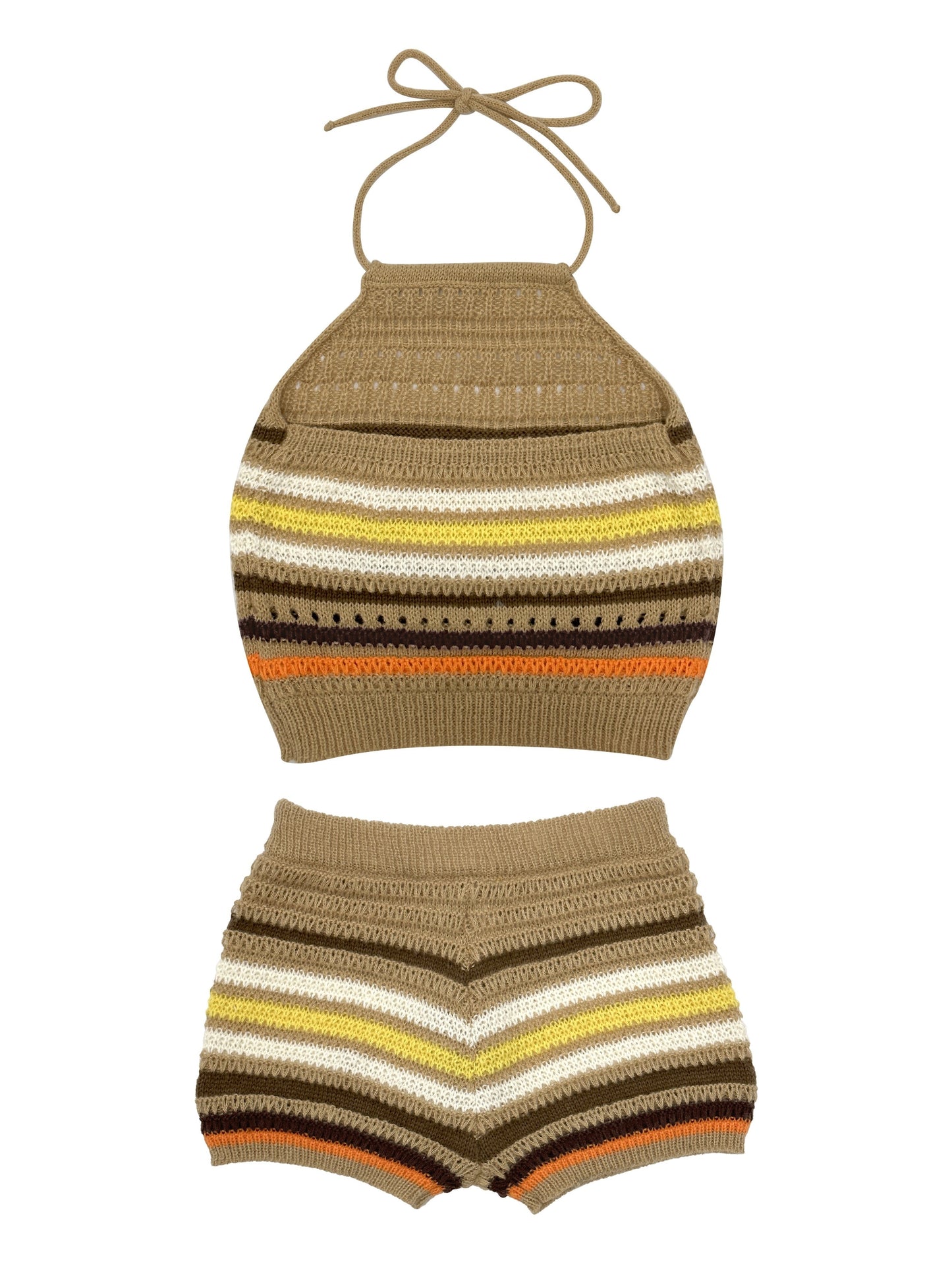 Damen Retro Strick Shorts Set Zweiteiler – Y2K Stil Freizeit Outfit