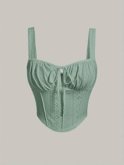 Damen Bustier Top im Corsagen-Stil mit Stickerei und Schleifendetail – Modisches Sommer-Oberteil für Alltag und Party
