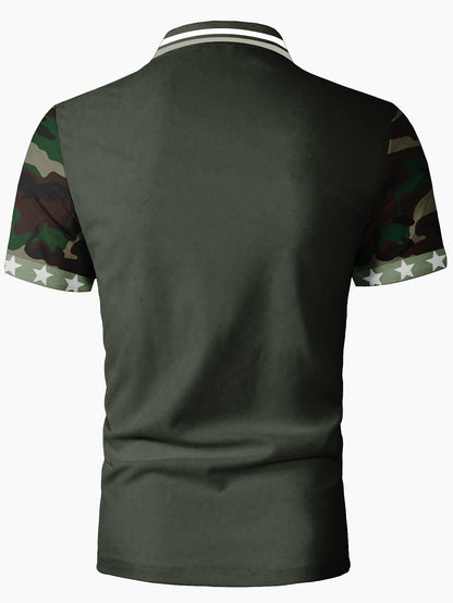Herren Polo Shirt mit Tarnmuster, Reißverschluss und Flaggen-Design – Sportlich und Lässig für Outdoor und Freizeit