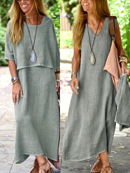 Damen Boho Maxikleid mit Oversize-Look und Halbarm – Lässiges Sommerkleid für Freizeit und Urlaub