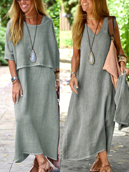 Damen Boho Maxikleid mit Oversize-Look und Halbarm – Lässiges Sommerkleid für Freizeit und Urlaub