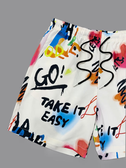 Herren Streetwear Shorts mit Graffiti Print und Schriftzug – Freizeit und Urban Style