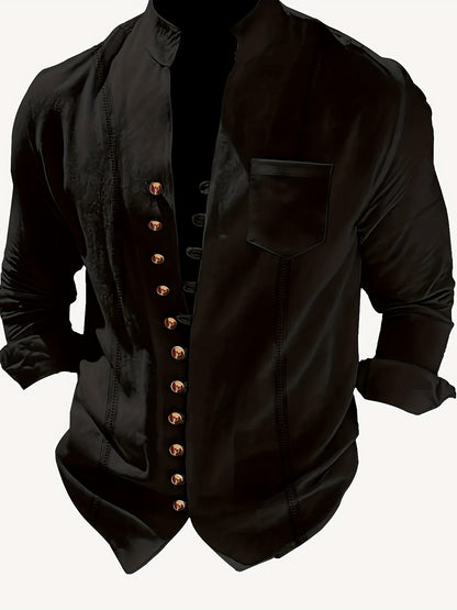 Herren Stehkragen Hemd Elegant Freizeit Langarm Modernes Design