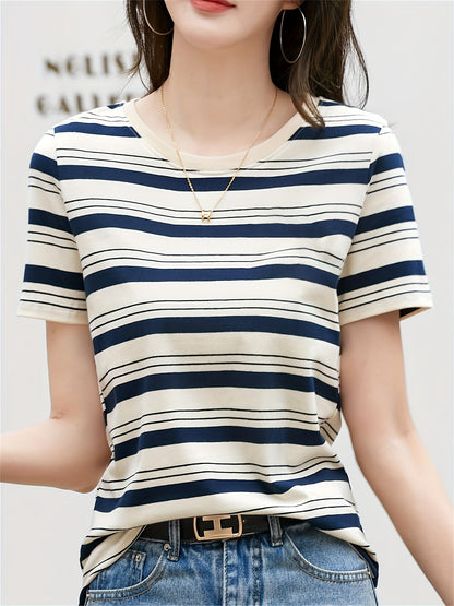 Damen Gestreiftes Casual T-Shirt mit Rundhalsausschnitt – Zeitloses Basic für Alltag und Freizeit