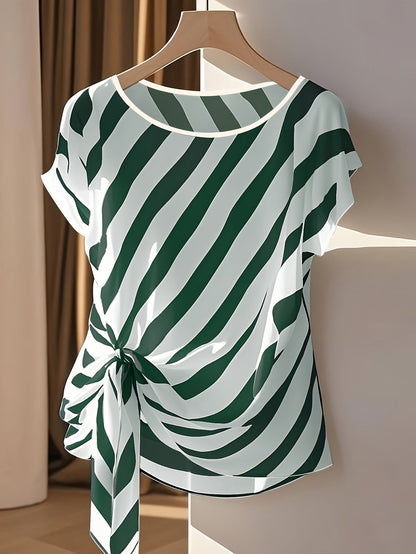 Damen Boho-Bluse mit Paisley-Muster und asymmetrischem Knoten – Elegantes Sommer-T-Shirt für Freizeit und Büro