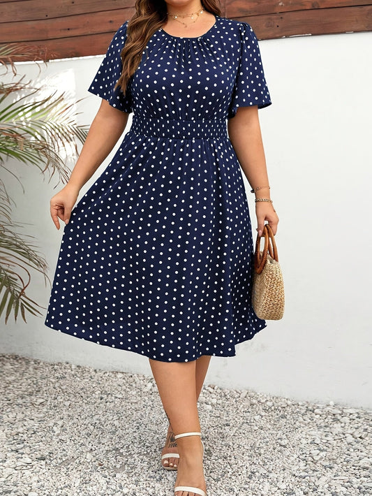 Damen Polka Dot Midikleid Elegant Freizeit Ausgeh-Outfit