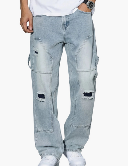 Herren Cargo Jeans im Used-Look – Locker geschnittene Streetwear Denim Hose mit Rissen