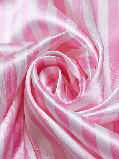 Damen Satin Pyjama Set mit Streifen, Kurzarm, Klassischer Schlafanzug für Frühling und Sommer