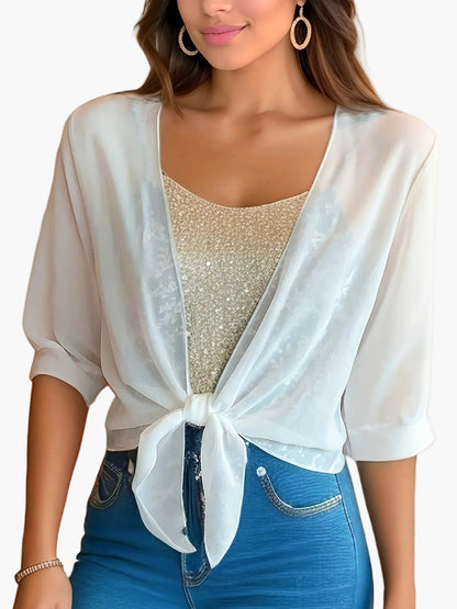 Damen Bluse mit Knoten-Design und Halbarm – Modisch, Luftig, Ideal für Alltag und Freizeit