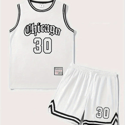 Herren Basketball Trainingsanzug Set – Sportliches Basketball Outfit mit Chicago 30 Print für Training und Freizeit
