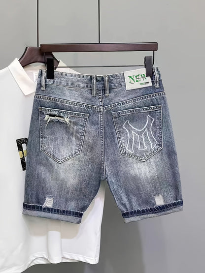 Herren Denim Shorts im Distressed Street Style mit grafischen Details – Lässige Freizeitshorts
