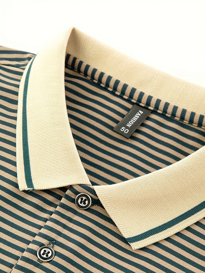 Herren Polo-Shirt mit Streifenmuster und Stickerei – Moderner Freizeitstil