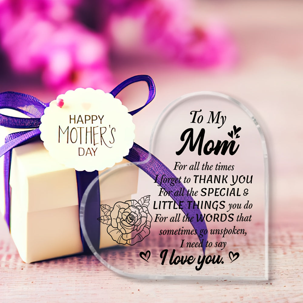 Herzförmige Acryl-Tischdekoration mit Gravur für Muttertag – Frauen, Geschenk für Mama, Vintage Stil, Deko mit Liebesbotschaft