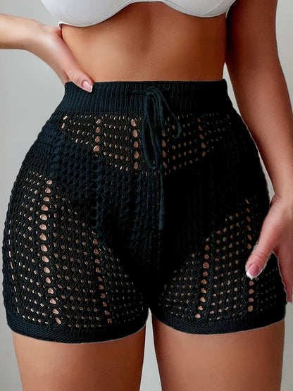 Damen Häkel-Shorts mit High Waist und verstellbarem Bund – Modische Strandshorts für Urlaub und Freizeit