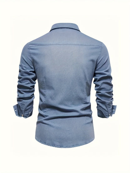 Herren Freizeithemd im Denim-Look – Modernes Langarmhemd mit Brusttaschen